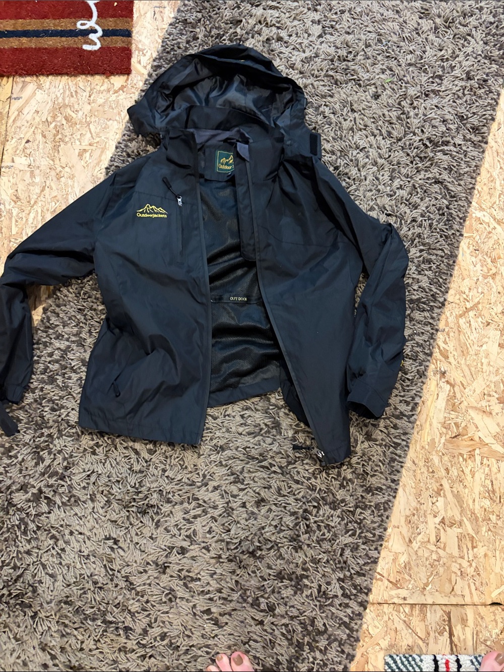 Black Hooded Rain Jacket